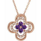 14K Rose Natural Amethyst &amp; .08 CTW Natural Diamond Clover 18" Necklace
