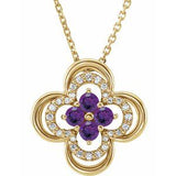 14K Yellow Natural Amethyst &amp; .08 CTW Natural Diamond Clover 18" Necklace