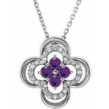 Platinum Natural Amethyst &amp; .08 CTW Natural Diamond Clover 18" Necklace