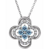 Platinum Natural Aquamarine &amp; .08 CTW Natural Diamond Clover 18" Necklace
