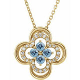 14K Yellow Natural Aquamarine &amp; .08 CTW Natural Diamond Clover 18" Necklace