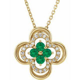 14K Yellow Lab-Grown Emerald &amp; .08 CTW Natural Diamond Clover 18" Necklace