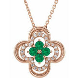 14K Rose Lab-Grown Emerald &amp; .08 CTW Natural Diamond Clover 18" Necklace