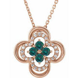 14K Rose Lab-Grown Alexandrite &amp; .08 CTW Natural Diamond Clover 18" Necklace