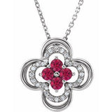 14K White Natural Ruby &amp; .08 CTW Natural Diamond Clover 18" Necklace