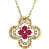 14K Yellow Natural Ruby &amp; .08 CTW Natural Diamond Clover 18" Necklace