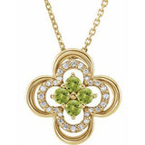 14K Yellow Natural Peridot &amp; .08 CTW Natural Diamond Clover 18" Necklace