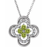 14K White Natural Peridot &amp; .08 CTW Natural Diamond Clover 18" Necklace