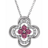 14K White Natural Pink Tourmaline &amp; .08 CTW Natural Diamond Clover 18" Necklace
