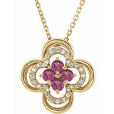 14K Yellow Natural Pink Tourmaline &amp; .08 CTW Natural Diamond Clover 18" Necklace