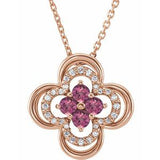 14K Rose Natural Pink Tourmaline &amp; .08 CTW Natural Diamond Clover 18" Necklace