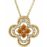 14K Yellow Natural Citrine &amp; .08 CTW Natural Diamond Clover 18" Necklace