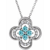 Platinum Natural Blue Zircon &amp; .08 CTW Natural Diamond Clover 18" Necklace