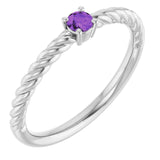 Sterling Silver 3mm Natural Amethyst Solitaire Rope Ring