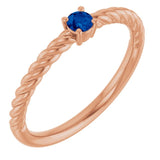 14K Rose 3mm Natural Blue Sapphire Solitaire Rope Ring