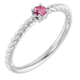 Platinum 3mm Natural Pink Tourmaline Solitaire Rope Ring