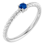 Platinum 3mm Natural Blue Sapphire Solitaire Rope Ring