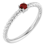 Platinum 3mm Natural Mozambique Garnet Solitaire Rope Ring