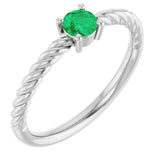 Platinum 4mm Lab-Grown Emerald Solitaire Rope Ring