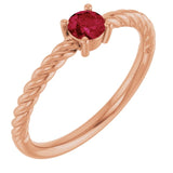 14K Rose 4mm Natural Ruby Solitaire Rope Ring