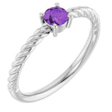 14K White 4mm Natural Amethyst Solitaire Rope Ring