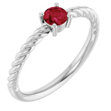 Sterling Silver 4mm Lab-Grown Ruby Solitaire Rope Ring