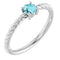 Sterling Silver 4mm Natural Blue Zircon Solitaire Rope Ring