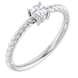 Sterling Silver 4mm Natural White Sapphire Solitaire Rope Ring