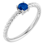 Sterling Silver 4mm Lab-Grown Blue Sapphire Solitaire Rope Ring