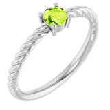Sterling Silver 4mm Natural Peridot Solitaire Rope Ring