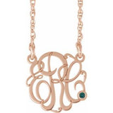 14K Rose 20 mm 3-Initials Imitation Alexandrite Script Monogram 18" Necklace