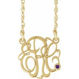 14K Yellow Gold-Plated Sterling Silver 20 mm 3-Initials Imitation Amethyst Script Monogram 18" Necklace