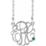 10K White 20 mm 3-Initials Imitation Emerald Script Monogram 18" Necklace