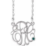 14K White 30 mm 3-Initials Imitation Alexandrite Script Monogram 18" Necklace