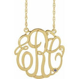 14K Yellow 25 mm 3-Initials Imitation Blue Zircon Script Monogram 18" Necklace