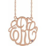 14K Rose Gold-Plated Sterling Silver 25 mm 3-Initials Imitation Blue Zircon Script Monogram 18" Necklace